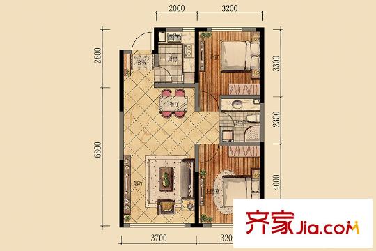 萬錦?紫園G1-C戶型 2室2廳1衛(wèi)1廚