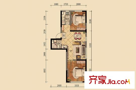 萬錦?紫園G1-A戶型 2室2廳1衛(wèi)1廚