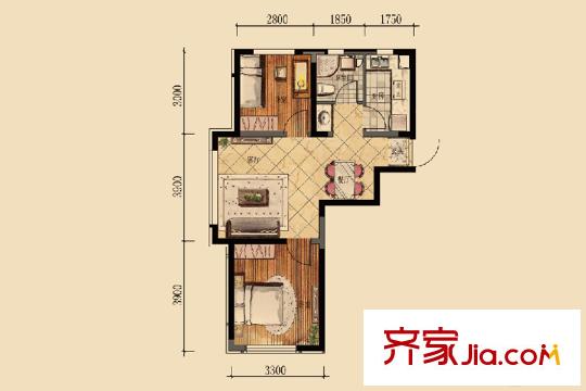 萬錦?紫園G2-A戶型 2室2廳1衛(wèi)1廚