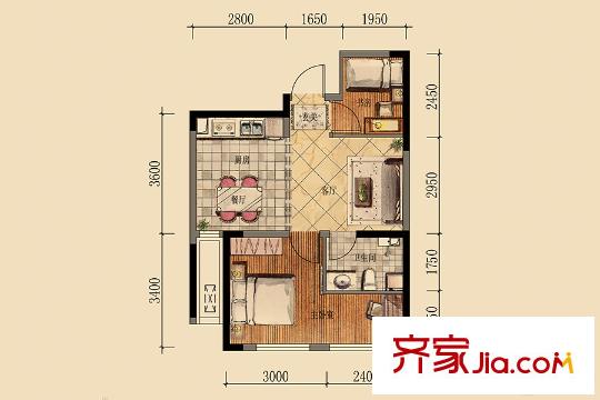萬錦?紫園G1-B戶型 3室2廳1衛(wèi)1廚