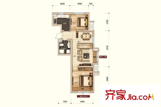 萬錦?香樟樹H1戶型 2室2廳1衛(wèi)1廚