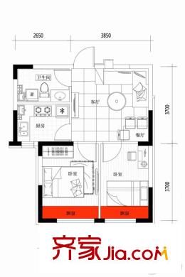 024朗明居54平方米戶型 2室1廳1衛(wèi)1廚