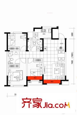 024朗明居103平方米戶型 3室2廳2衛(wèi)1廚
