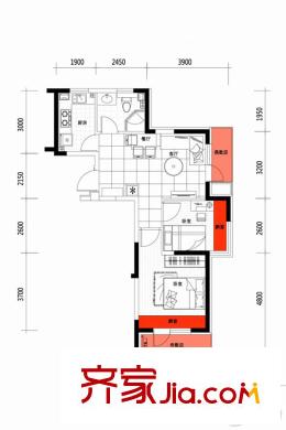 024朗明居63平方米戶型 2室2廳1衛(wèi)1廚