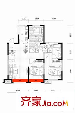 024朗明居117平方米戶型 3室2廳2衛(wèi)1廚
