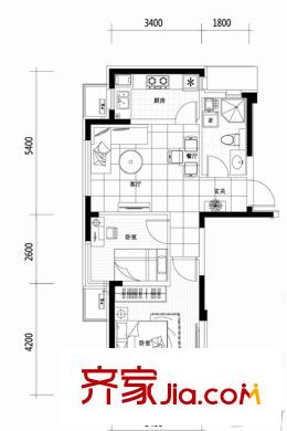 024朗明居71平方米戶型 2室2廳1衛(wèi)1廚