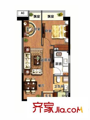 鐵西華潤置地廣場E戶型 1室2廳1衛(wèi)