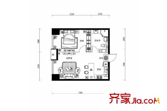 鐵西華潤置地廣場置地SOHOC戶型 1室1廳1衛(wèi)1廚