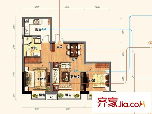 鐵西華潤(rùn)置地廣場(chǎng)A戶(hù)型 2室2廳1衛(wèi)