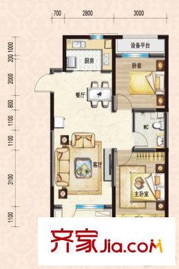 碧桂園?學府壹號J495戶型-81平米 2室2廳1衛(wèi)1廚