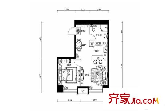 鐵西華潤置地廣場置地SOHOA戶型 1室2廳1衛(wèi)1廚