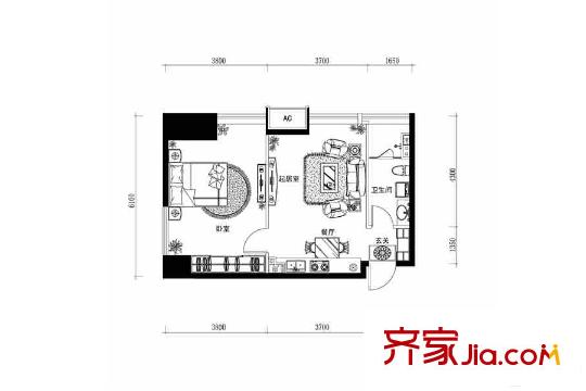 鐵西華潤置地廣場置地SOHOF戶型 1室2廳1衛(wèi)1廚
