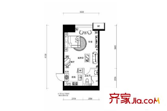 鐵西華潤置地廣場置地SOHOG戶型 1室2廳1衛(wèi)1廚