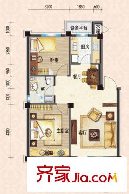 碧桂園?學府壹號YJ70戶型-79平米 2室2廳1衛(wèi)1廚