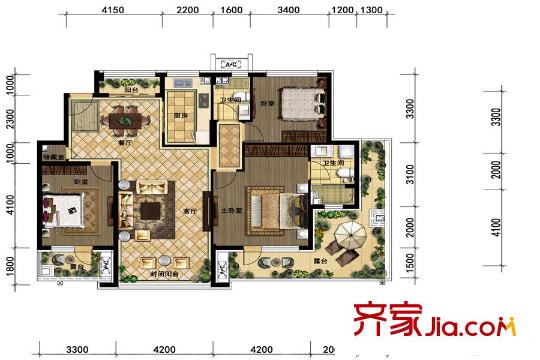 頤和城F戶型3層 3室2廳2衛(wèi)