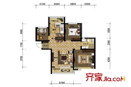 頤和城5#3-18層中間戶型 2室2廳1衛(wèi)1廚