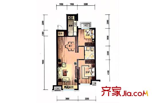 金地檀府88平方米戶型 2室2廳1衛(wèi)1廚