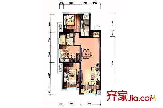 金地檀府98平方米戶型 3室2廳1衛(wèi)1廚