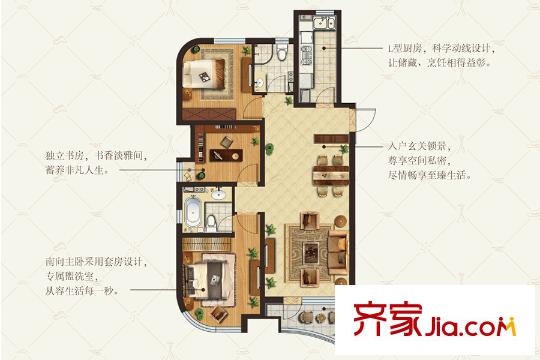 金地棕櫚島L戶型 3室2廳2衛(wèi)1廚