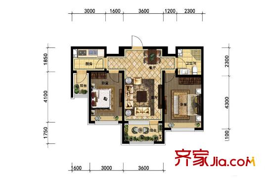頤和城5#3-18層中間戶型 2室2廳1衛(wèi)1廚