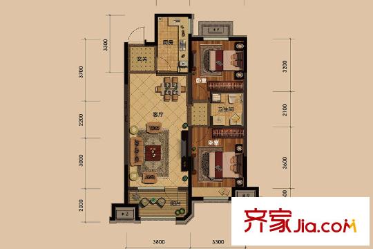 金地檀府H7戶型 2室2廳1衛(wèi)1廚