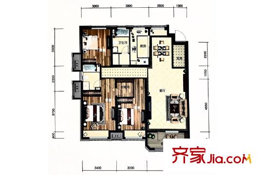金地檀府H2戶型 3室2廳2衛(wèi)1廚