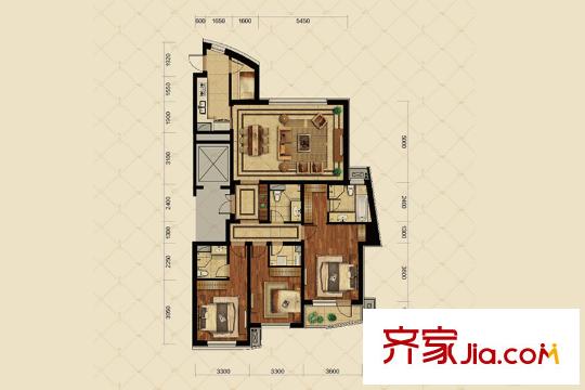 金地棕櫚島B戶型 3室2廳3衛(wèi)1廚