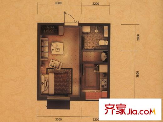 中南世紀(jì)城A9#樓戶型1室1廳1衛(wèi)41平方米 1室1廳1衛(wèi)1廚