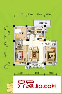 碧桂園公園里YJ115戶型 3室2廳2衛(wèi)1廚
