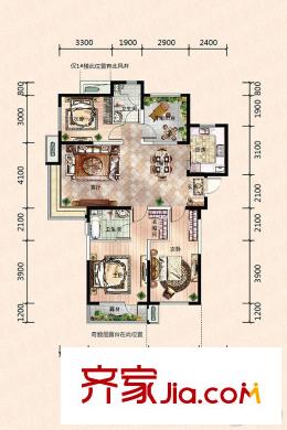 碧桂園公園里A戶(hù)型 3室2廳2衛(wèi)1廚