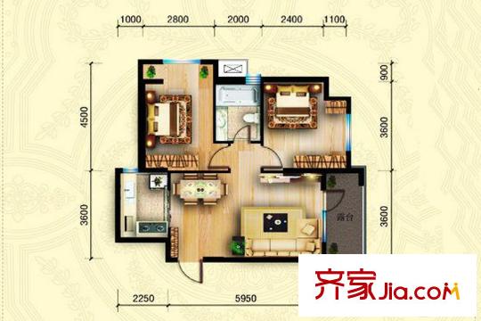 坤博幸福城D戶型68.81-72.31平米 2室2廳1衛(wèi)1廚