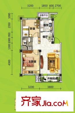 碧桂園公園里YJ75戶型 2室2廳1衛(wèi)1廚