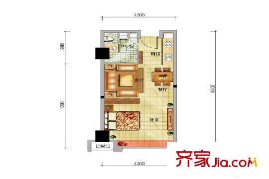 華強城公寓戶型5 1室1廳1衛(wèi)