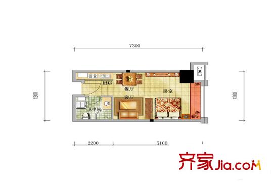 華強城公寓戶型1 1室1廳1衛(wèi)