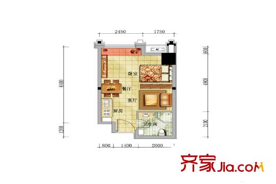 華強城公寓戶型2 1室1廳1衛(wèi)