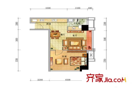 華強城公寓戶型6 1室1廳1衛(wèi)