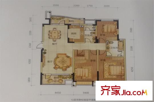 沈陽(yáng)雅居樂(lè)花園B7戶(hù)型 3室2廳2衛(wèi)