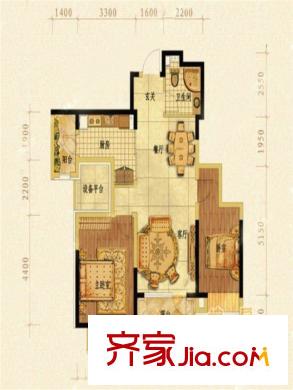 沈陽(yáng)雅居樂(lè)花園高層E2戶(hù)型 2室2廳1衛(wèi)