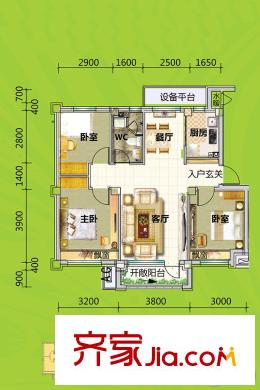 碧桂園公園里YJ85戶型 3室2廳1衛(wèi)1廚