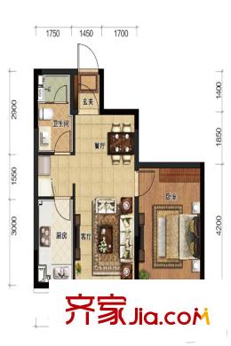 皇姑華潤置地廣場60平米戶型 1室2廳1衛(wèi)1廚