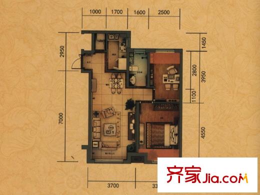 中南世紀(jì)城A9、A10、A11#樓戶型74平方米 2室2廳1衛(wèi)1廚