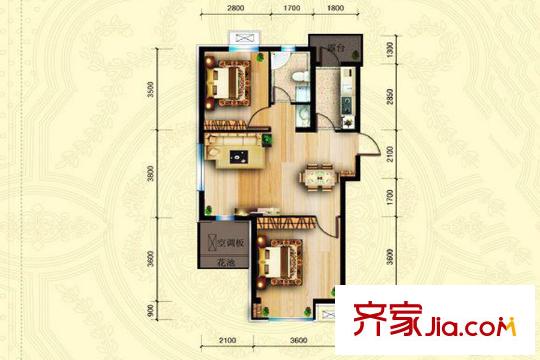 坤博幸福城A戶型78.17平米 2室2廳1衛(wèi)1廚