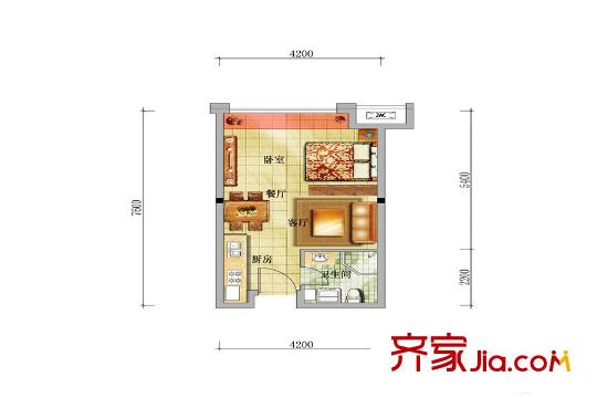華強城公寓戶型3 1室1廳1衛(wèi)
