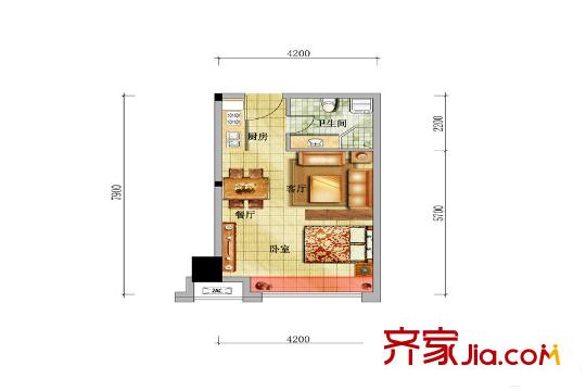 華強城公寓戶型4 1室1廳1衛(wèi)
