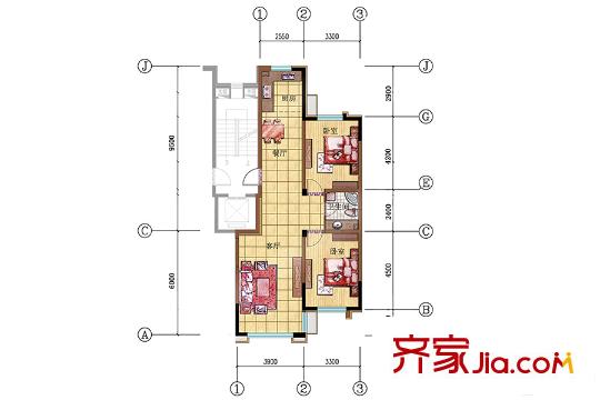 美弗霞灣高層B戶型 2室2廳1衛(wèi)1廚