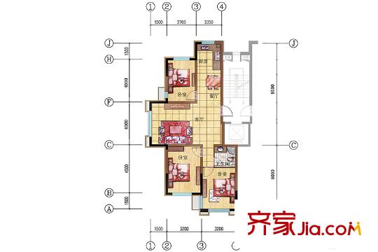 美弗霞灣高層A戶型 3室2廳1衛(wèi)1廚