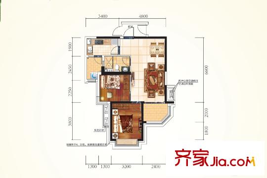 恒大雅苑23#B戶型 2室2廳1衛(wèi)1廚