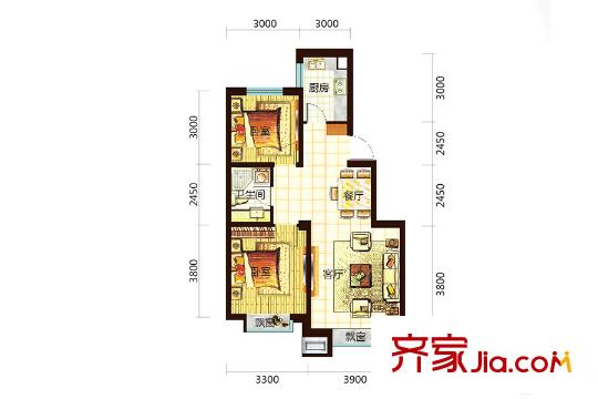 沈陽月星國際城B1戶型 2室2廳1衛(wèi)1廚