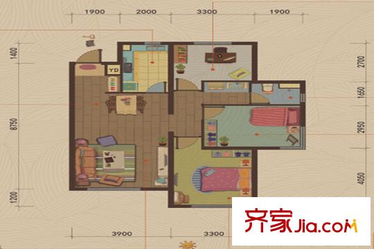 萬科金域華府F戶型 3室2廳1衛(wèi)