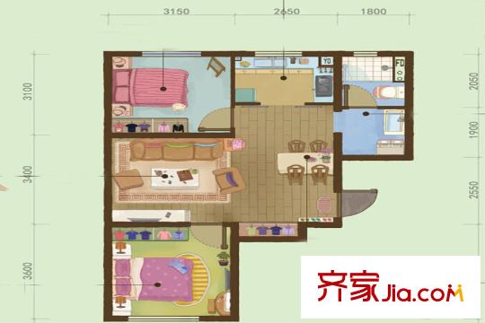 萬科金域華府A戶型 2室2廳1衛(wèi)